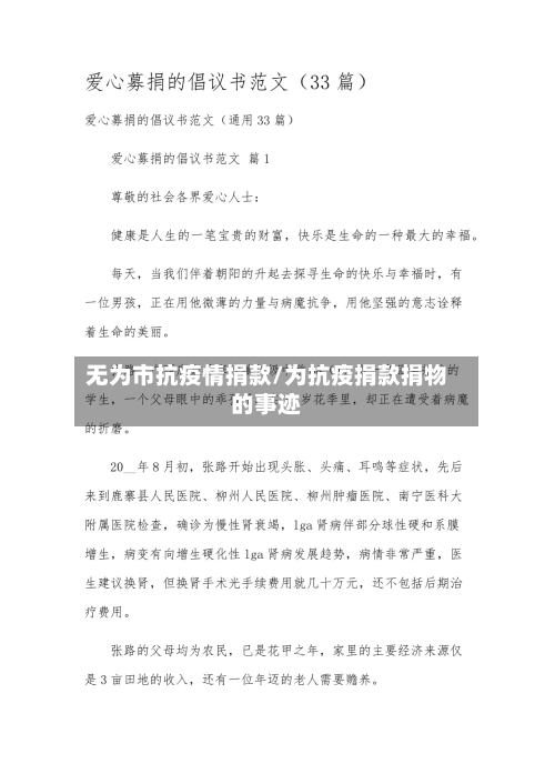 无为市抗疫情捐款/为抗疫捐款捐物的事迹