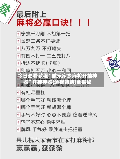 今日必看教程“微乐家乡麻将开挂神器	”开挂神器{透视辅助}全揭秘-第3张图片